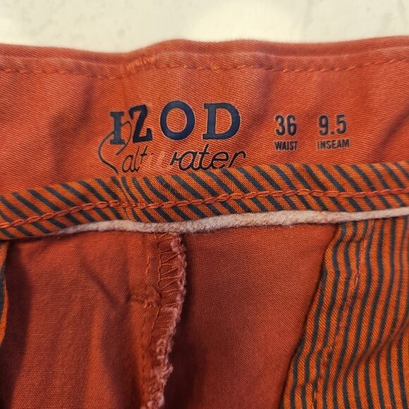 Izod Saltwater Shorts Stretch Flat Front Chino Size 36 - 9.5" Washed Red EUC - Picture 6 of 9